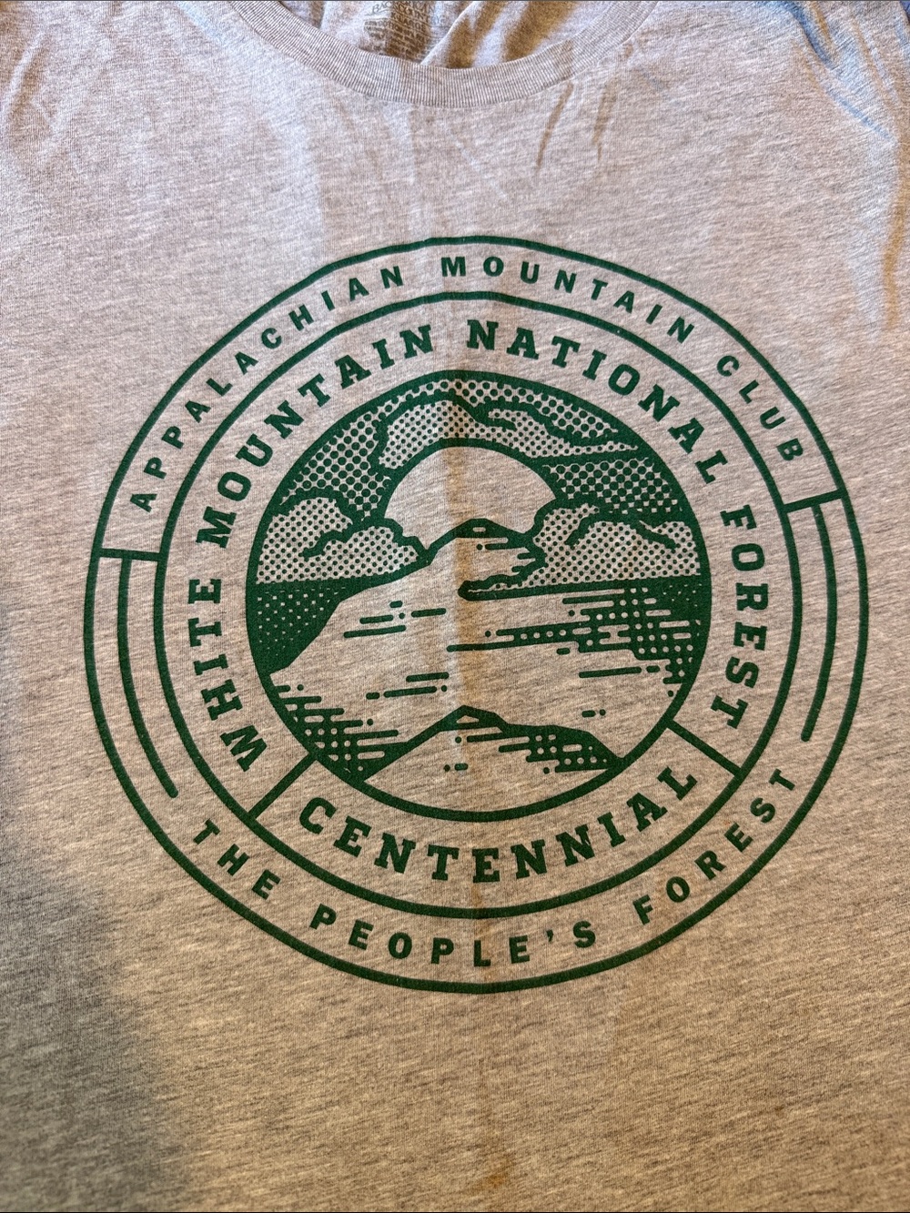 Men's Gray Crewneck Tee with Green Mountain Emblem Appalachian Mountain Club
